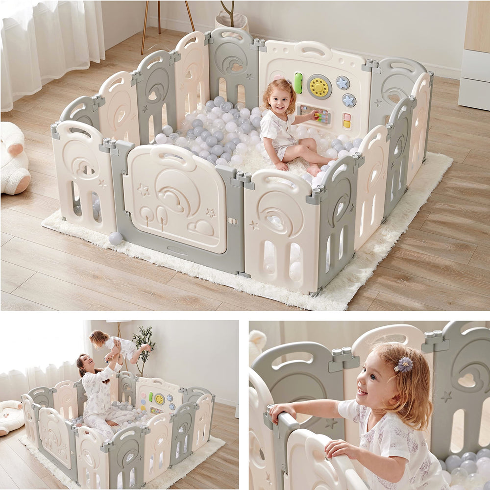 Fortella Cloud Castle gate safety lock provides secure access while containing baby inside.