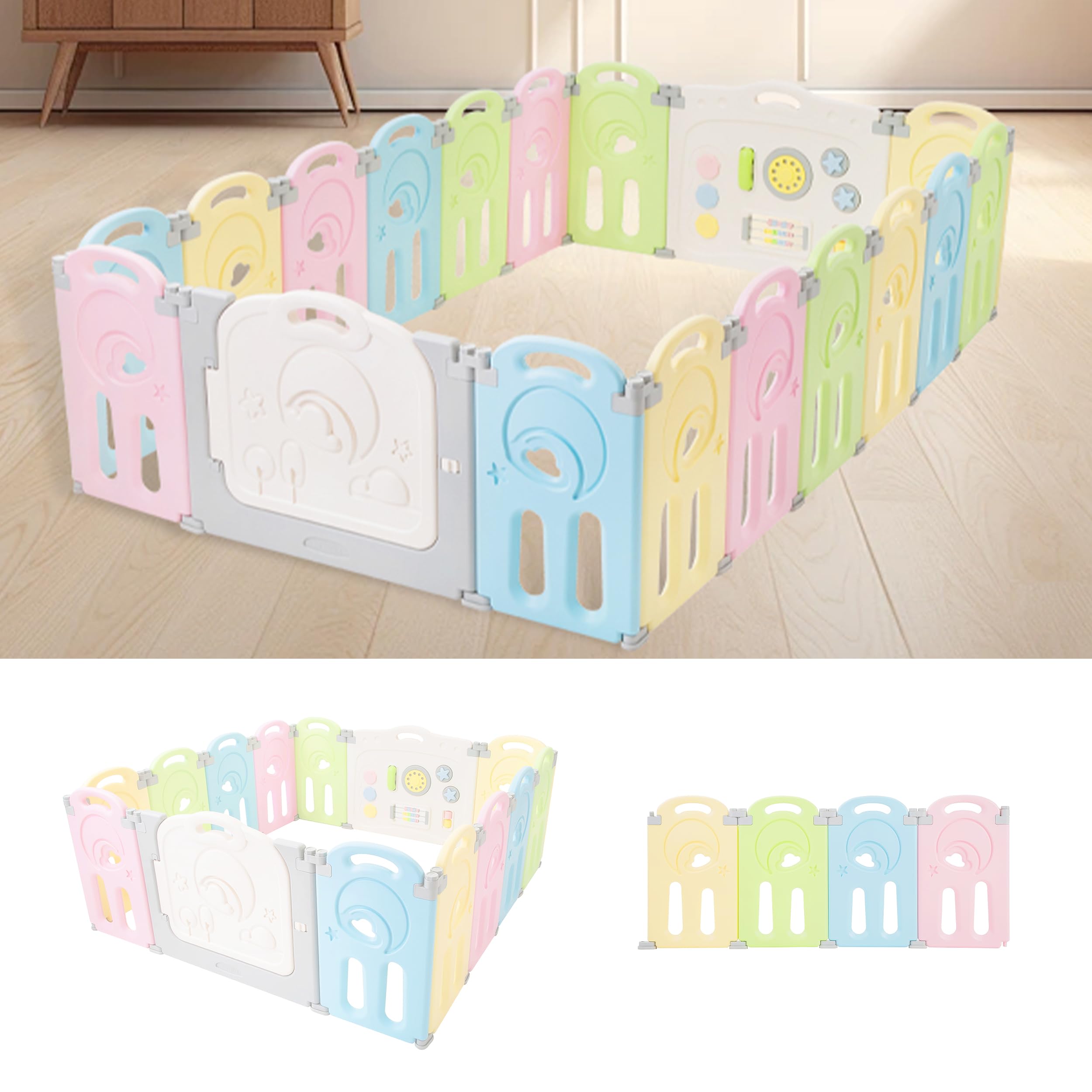 Fortella Cloud Castle multicolor panel highlights a modular, travel-friendly setup for parents.