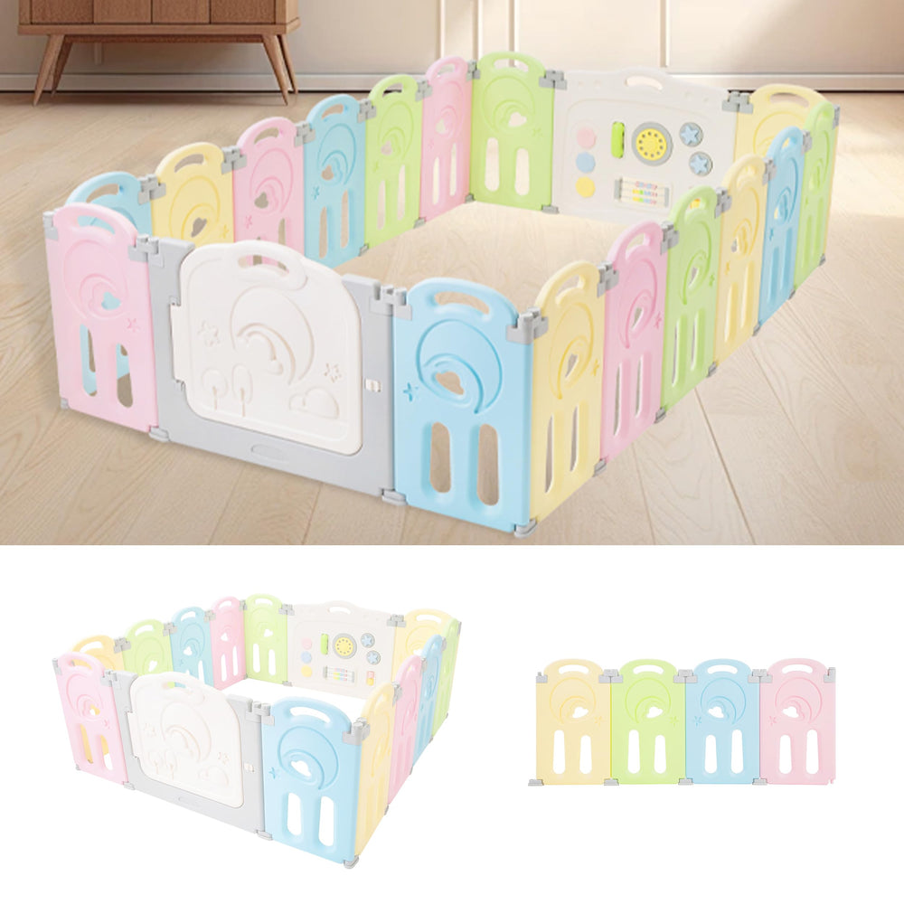 Fortella Cloud Castle multicolor panel highlights a modular, travel-friendly setup for parents.