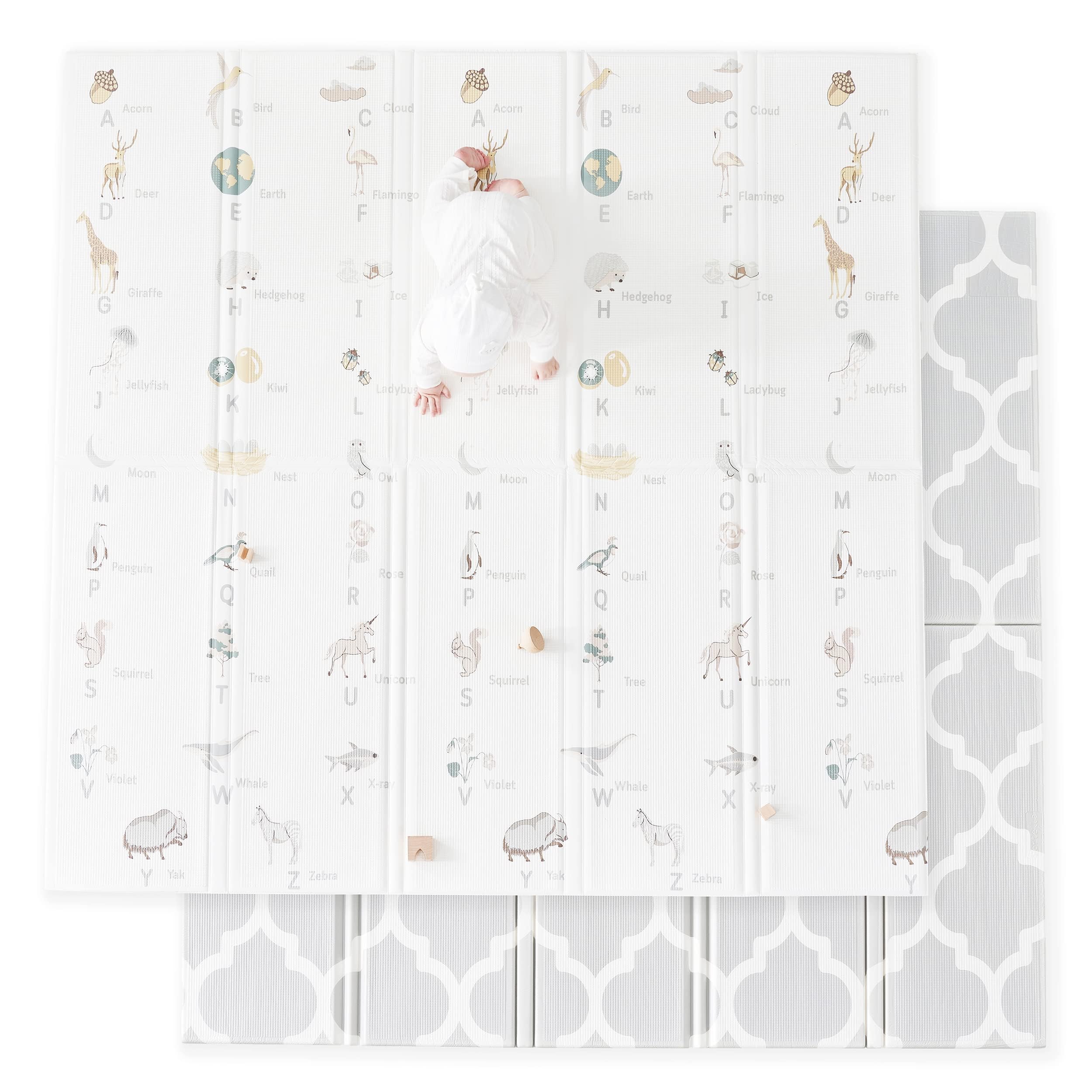 Fortella Cuddle & Learn Playmat alphabet side with 26 objects supports interactive language play.