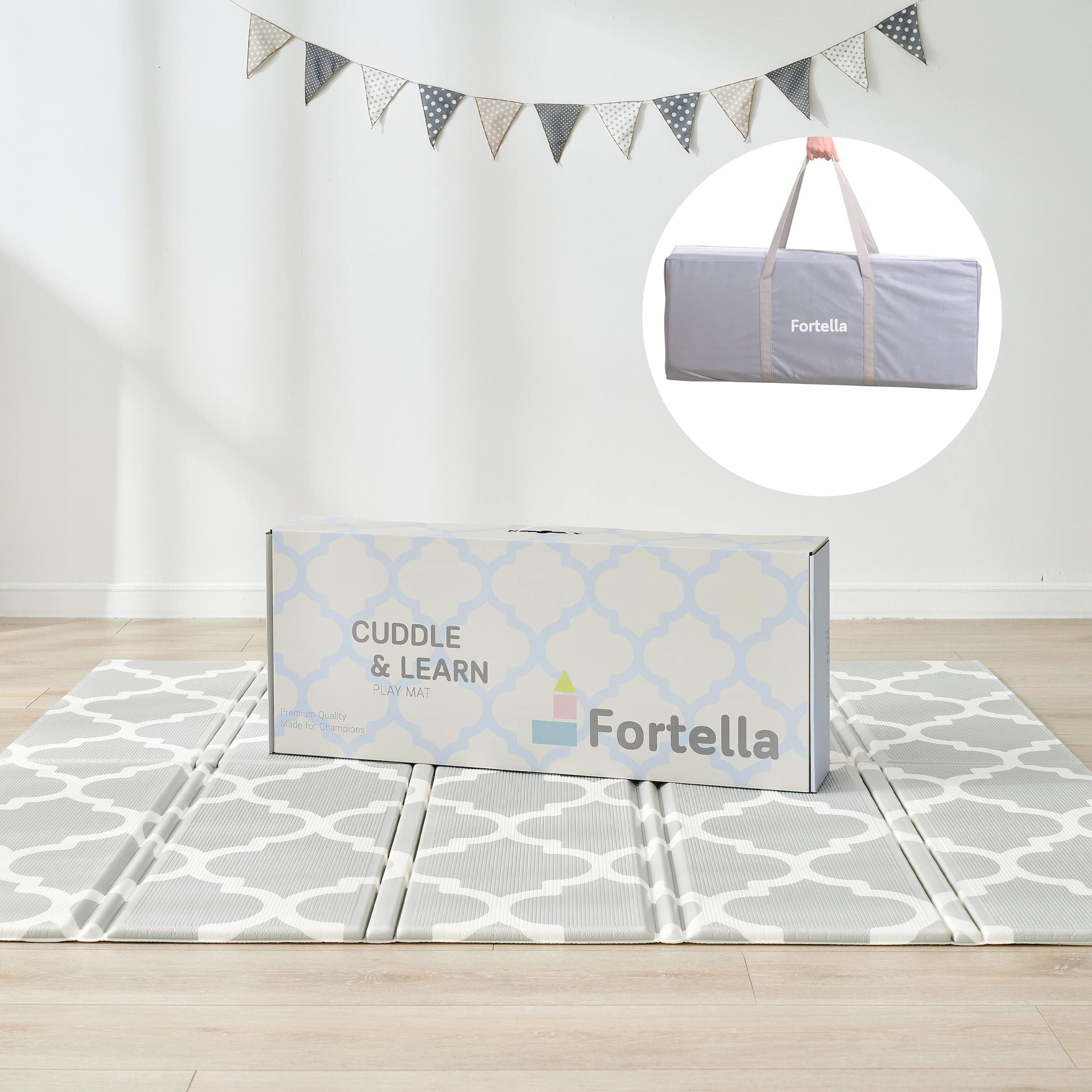 Fortella Cuddle & Learn Playmat uses IXPE foam for durable, comfortable padding.