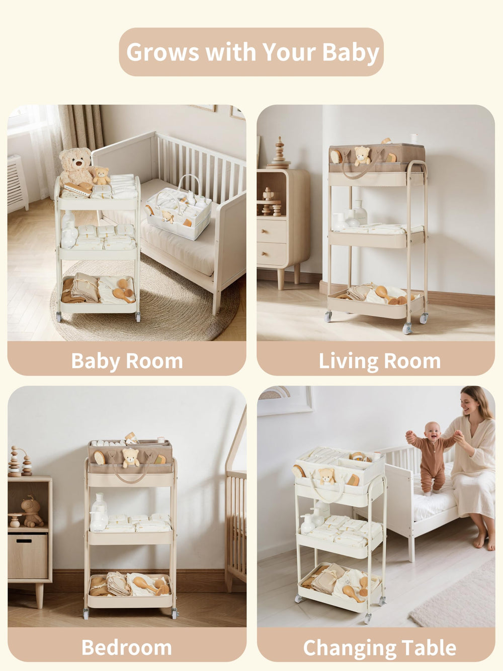 Fortella multi-functional bag shown for diapering, travel, and cosmetics organization.