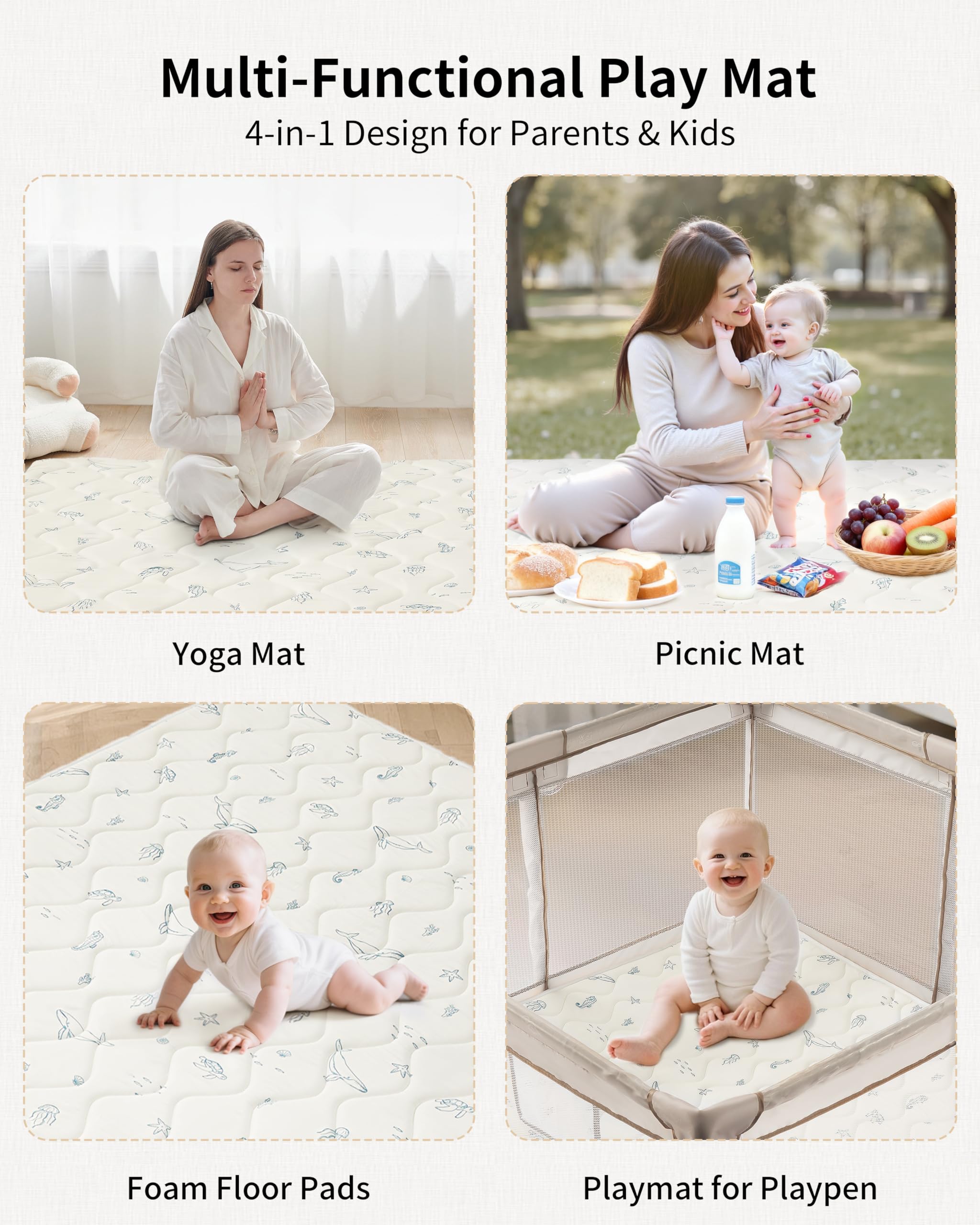 Fortella Play Mat tummy-time poses demonstrate gentle support and exploration