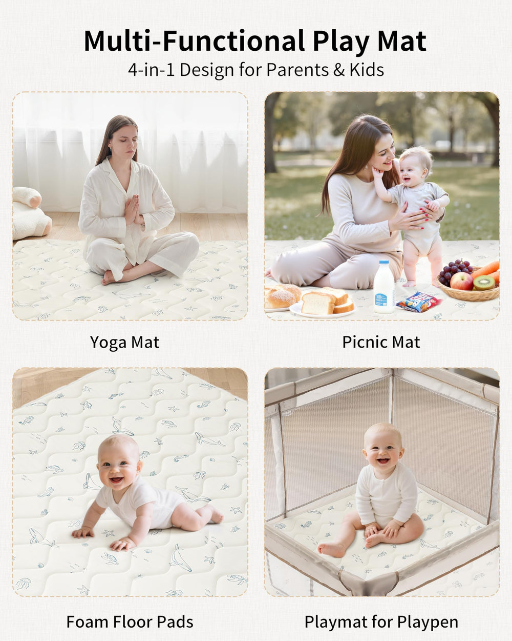 Fortella Play Mat tummy-time poses demonstrate gentle support and exploration