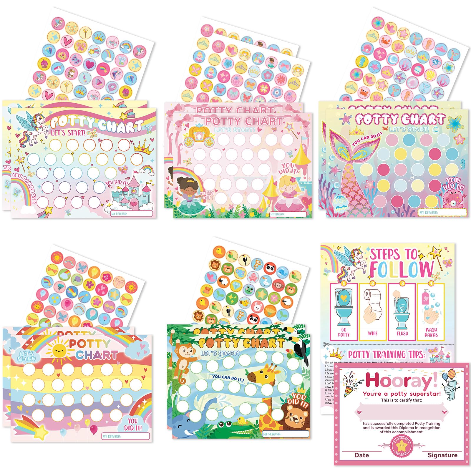 Fortunalux potty chart poster collection displays 10 large posters for progress tracking