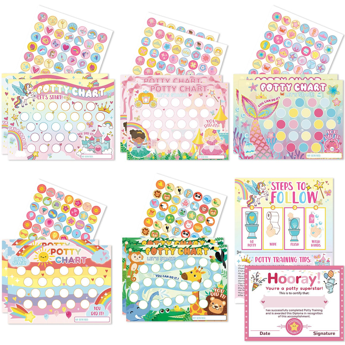 Fortunalux potty chart poster collection displays 10 large posters for progress tracking