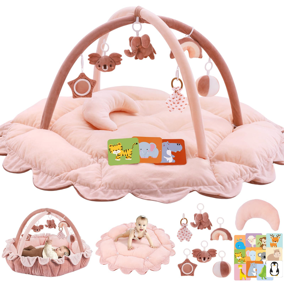 Foryoomi 5-in-1 plush baby play gym overview showcases a versatile space for tummy time