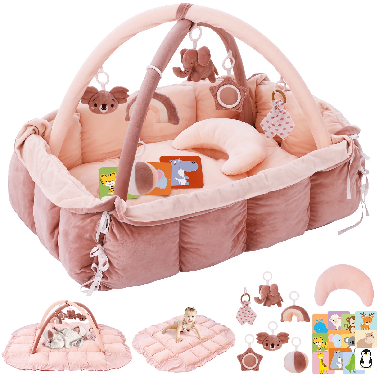 Foryoomi 5-in-1 plush play gym assembly for versatile infant setup