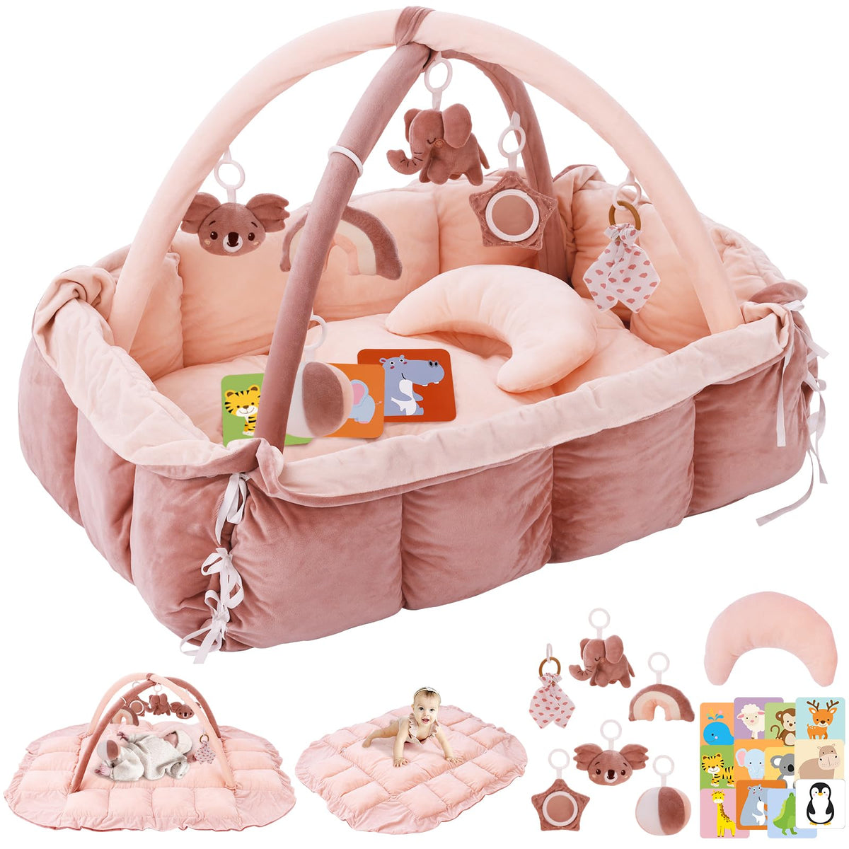 Foryoomi 5-in-1 plush play gym assembly for versatile infant setup