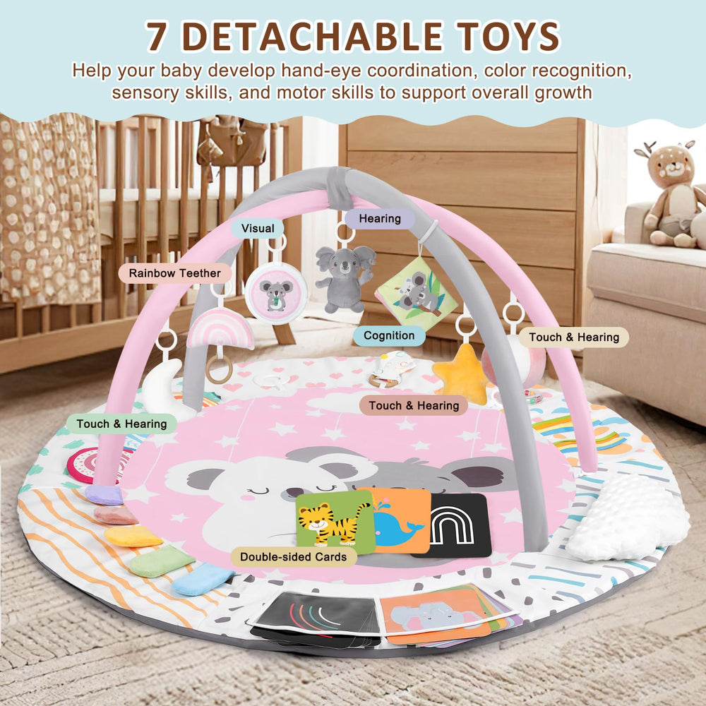 Foryoomi Baby Play Gym Koala Pink educational milestone cards with toys