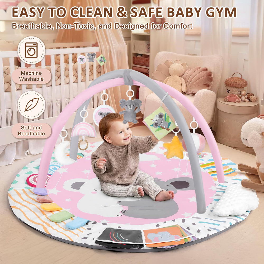 Foryoomi Baby Play Gym Koala Pink machine-washable surface for easy cleaning