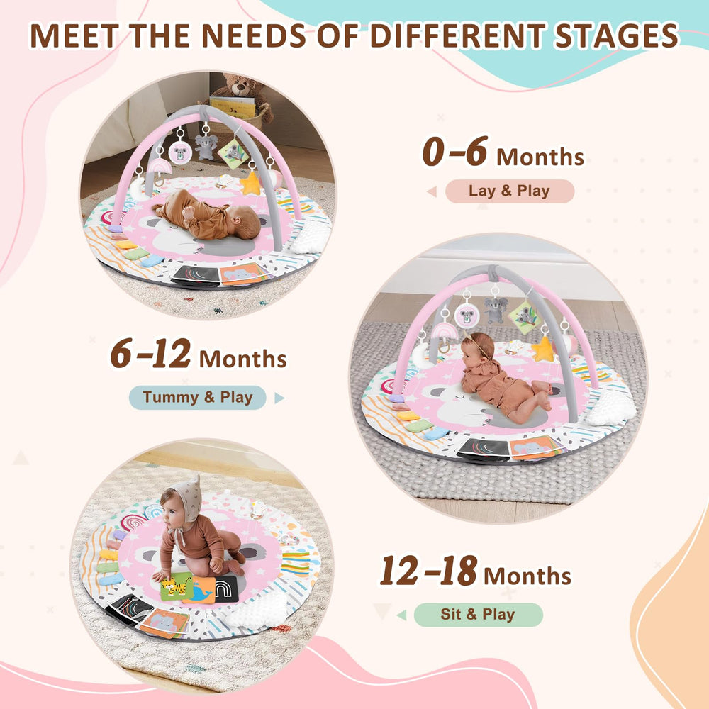 Foryoomi Baby Play Gym Koala Pink six sensory zones in action