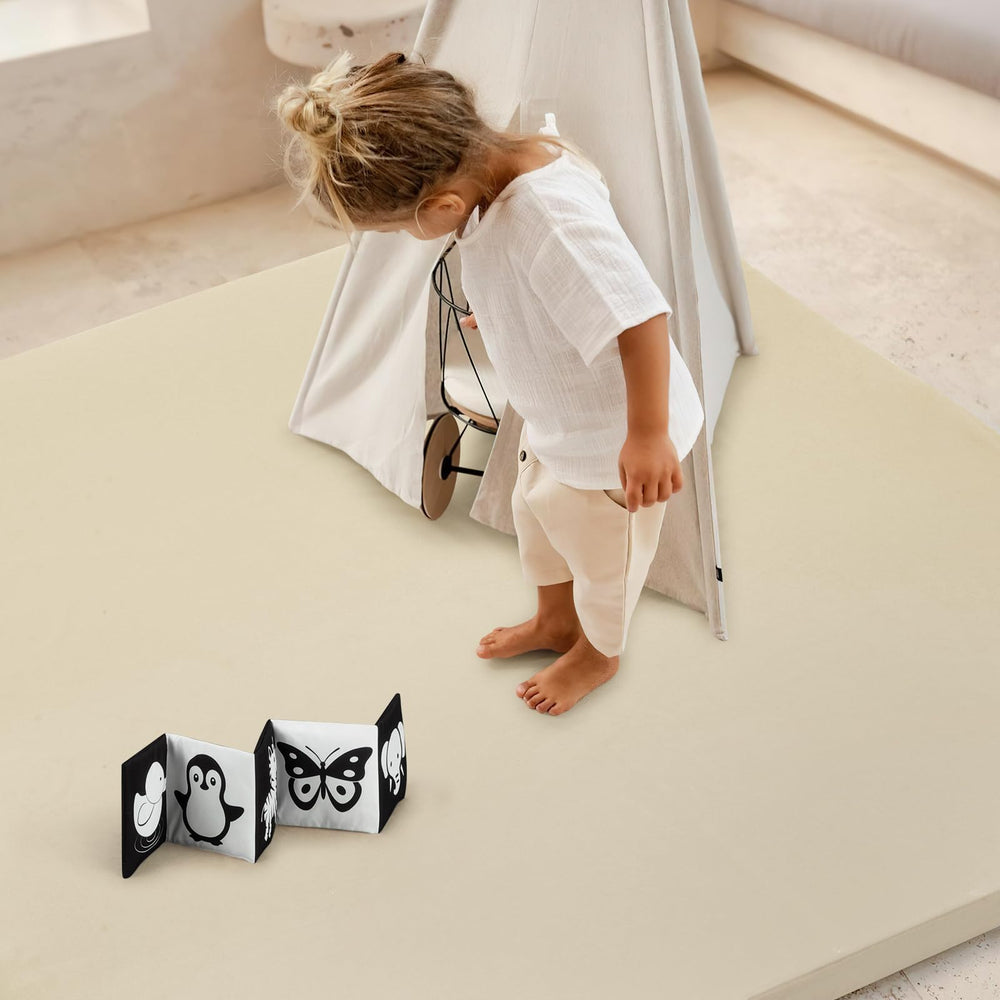 Foryoomi beige play mat stylishly fits modern homes and nurseries.