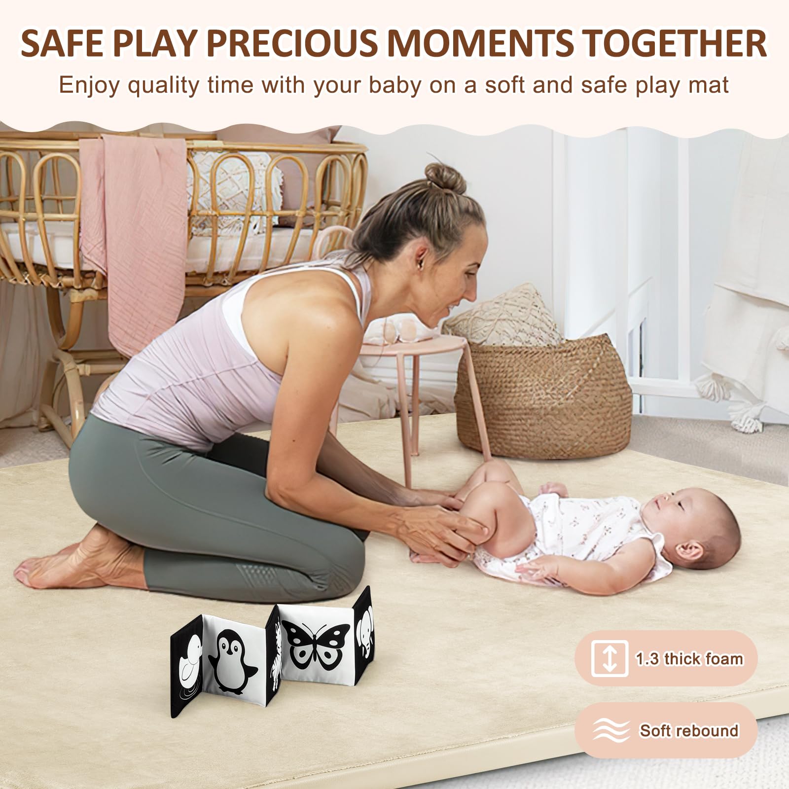 Foryoomi baby play mat beige tone complements modern home decor.