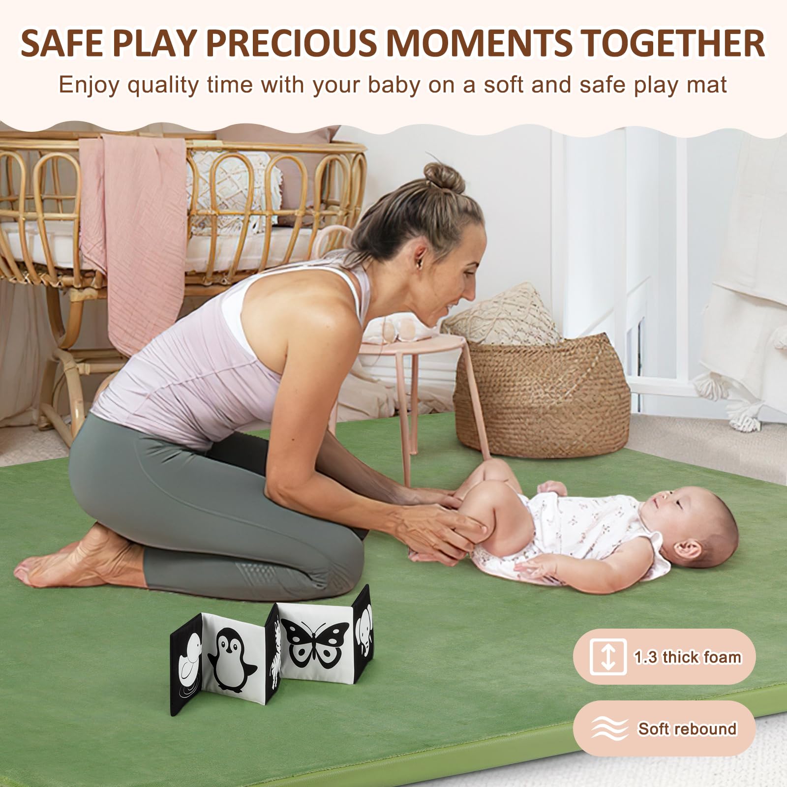 Foryoomi features a black-and-white cloth book to engage early cognition.