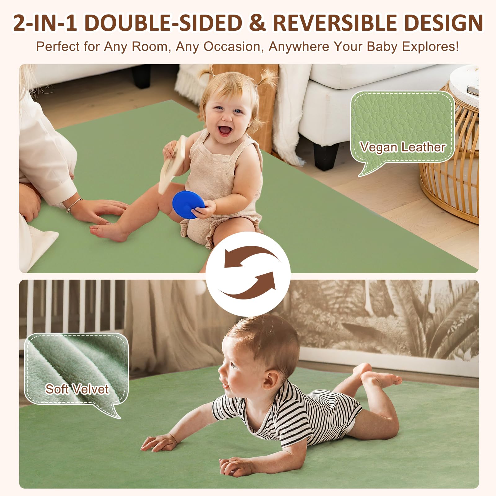 Foryoomi velvet side provides soft warmth for cozy tummy time and exploration.