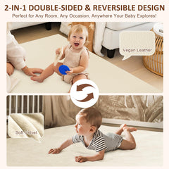 Foryoomi baby play mat velvet surface close-up emphasizes cozy, plush texture for gentle play.