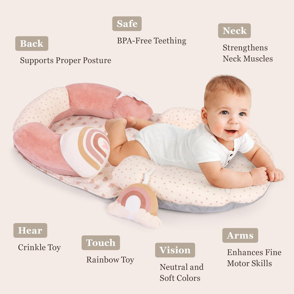Foryoomi BPA-free teether toy attached for safe chewing during play.