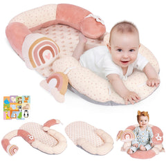 Foryoomi rainbow tummy time mat flat lay promotes early motor exploration.