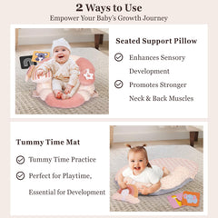 Foryoomi seated support pillow in C-shape provides stable sitting practice.