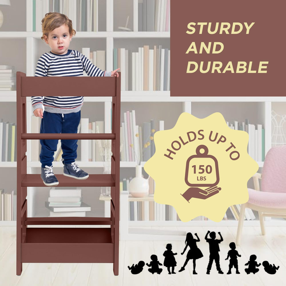 FOSSICS Stool Buddy in bathroom aids handwashing and brushing teeth.