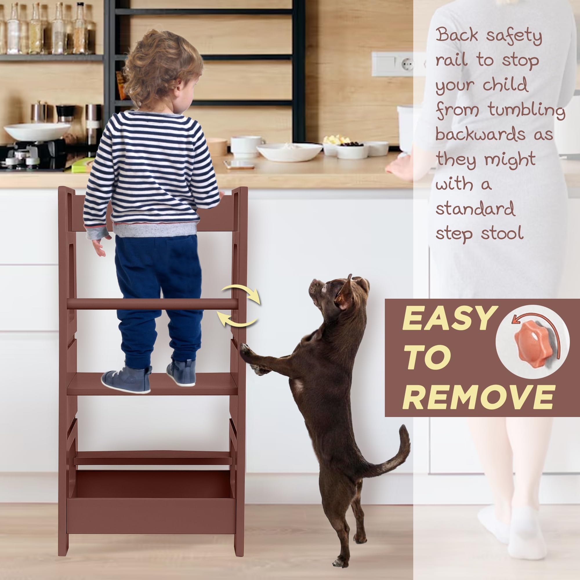 FOSSICS Stool Buddy in kitchen helps kids reach counter tasks safely.