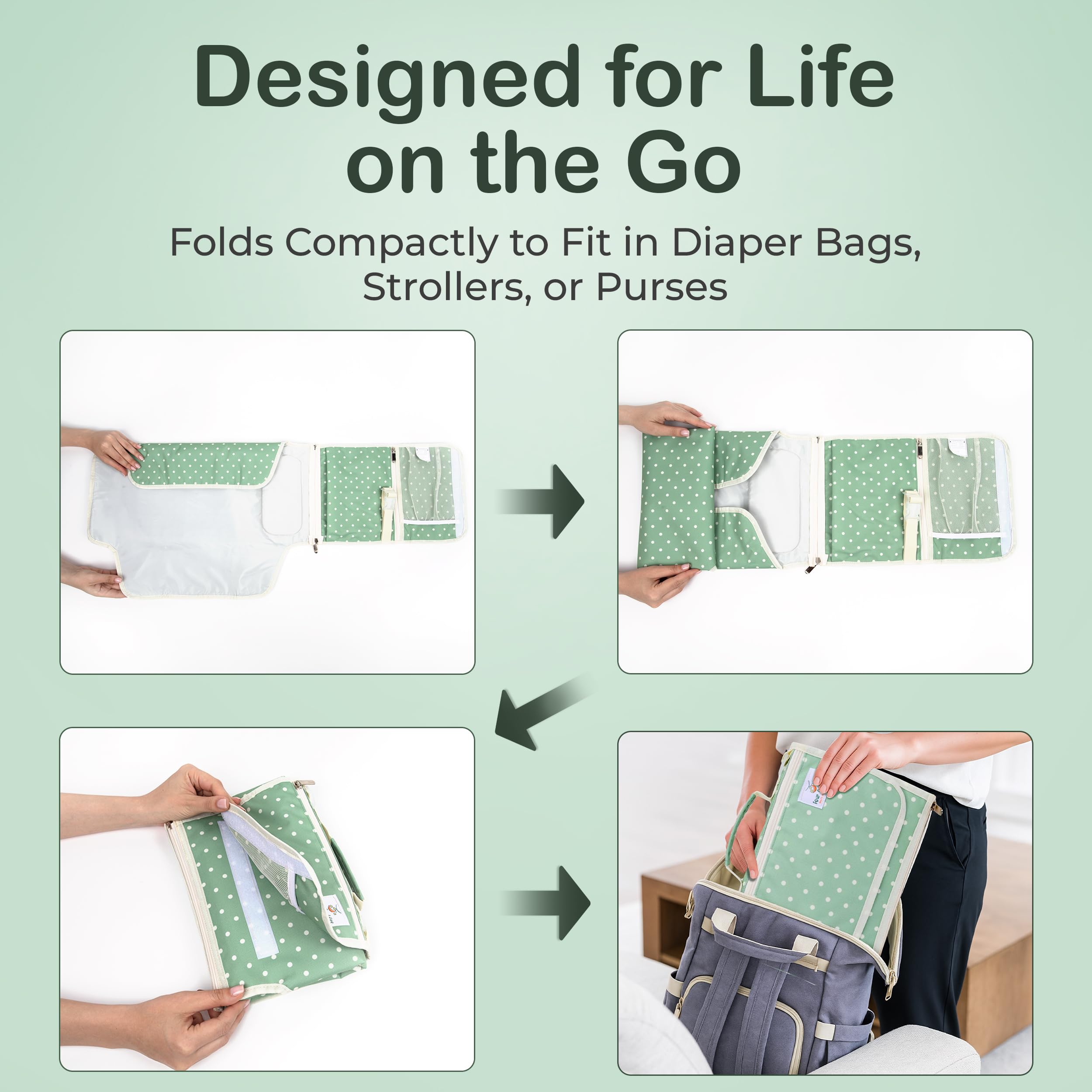 Four Cuddles portable changing pad folds compactly, ideal for bags.