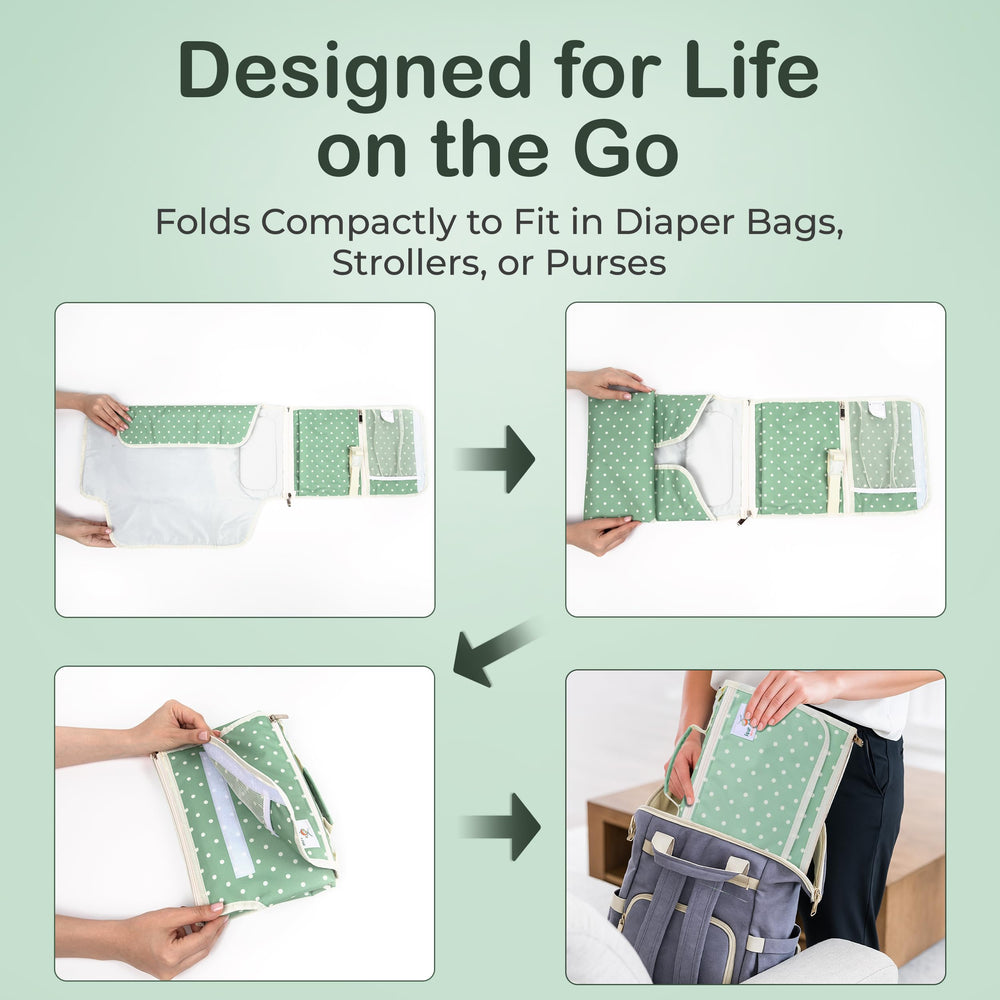 Four Cuddles portable changing pad folds compactly, ideal for bags.
