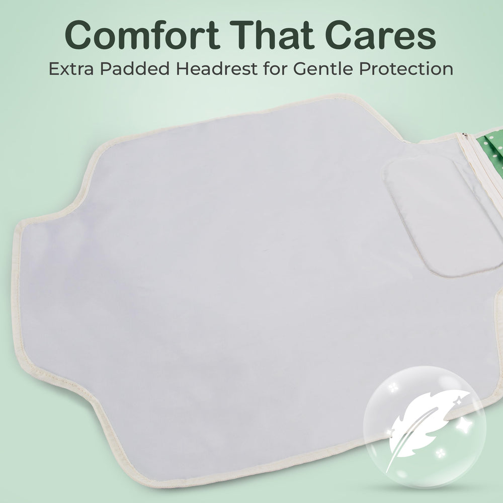 Four Cuddles portable changing pad stows neatly in a travel bag for quick diaper changes.