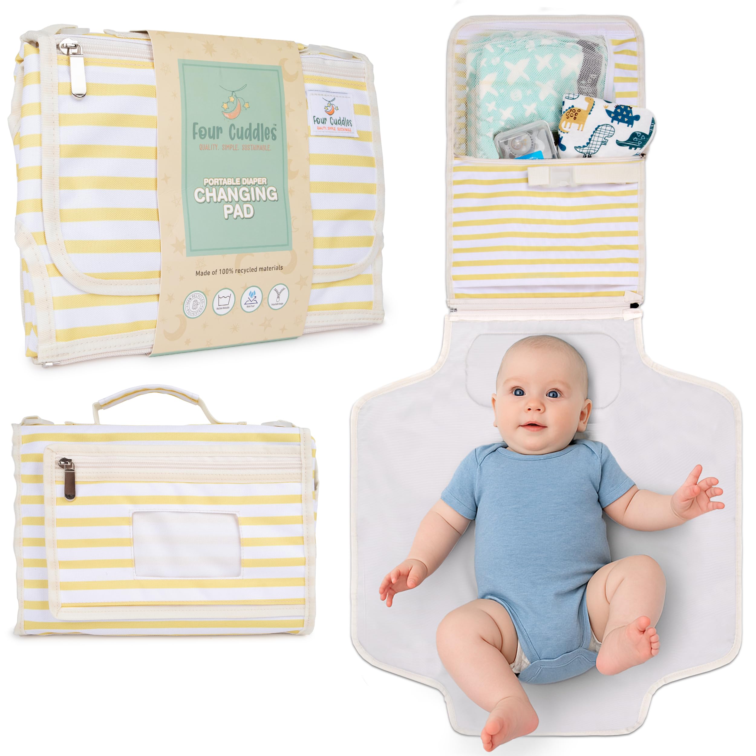 Four Cuddles portable diaper changing pad extended wings provide full coverage on the go.