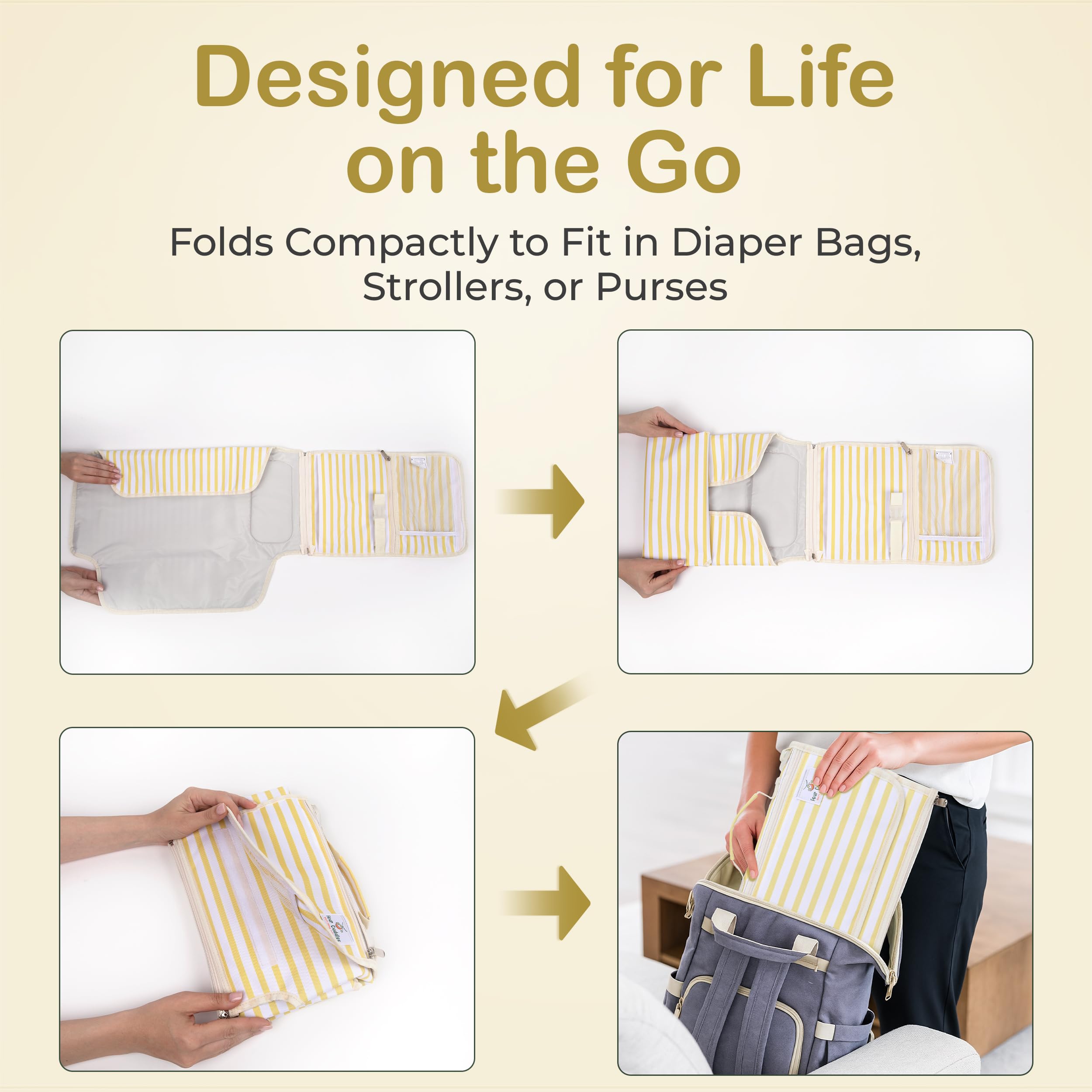Four Cuddles portable diaper changing pad waterproof-cover keeps surfaces clean.