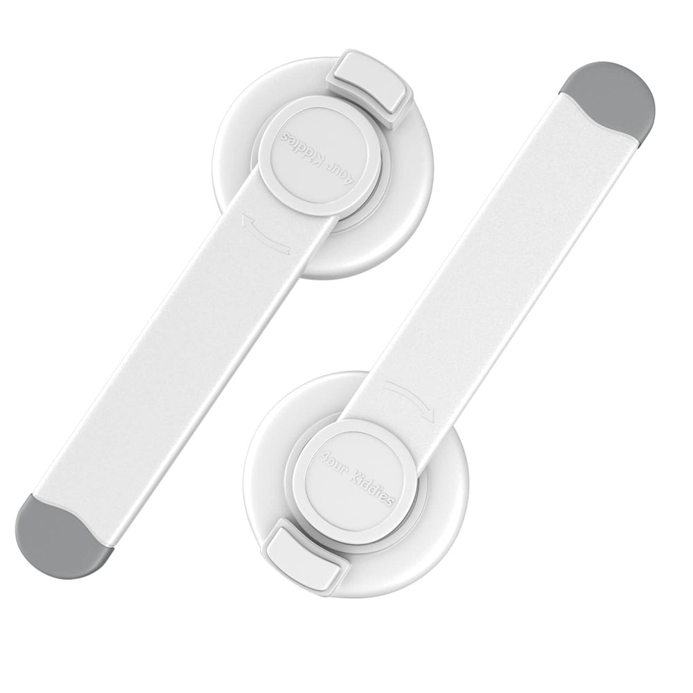 4our Kiddies baby toilet lock 2-pack packaging demonstrates universal fit for most toilets