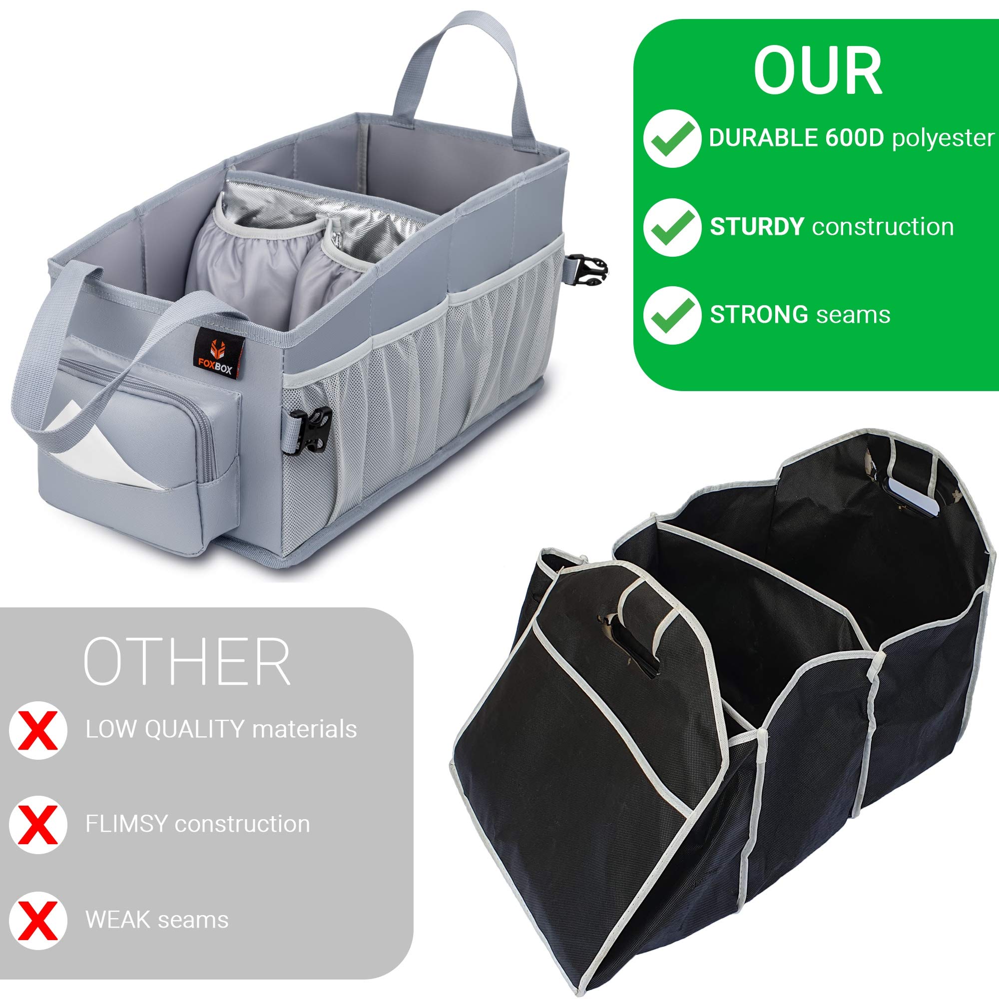 FoxBox easy-to-reach car organizer collapsible design saves car space.