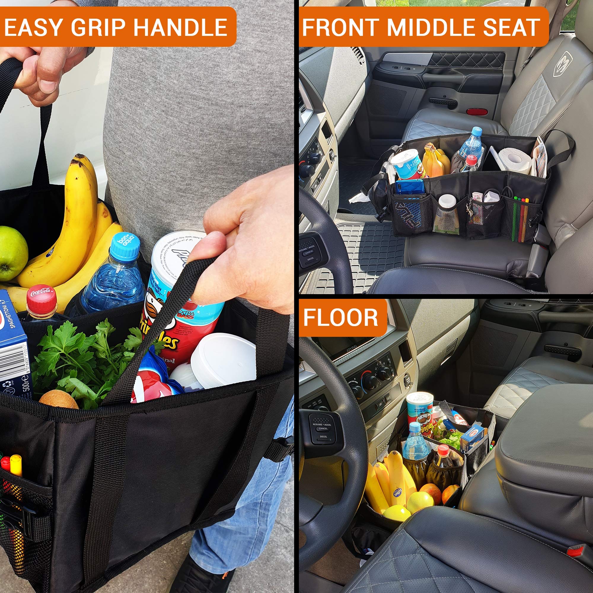 FoxBox easy-to-reach car organizer mesh pockets hold small items.