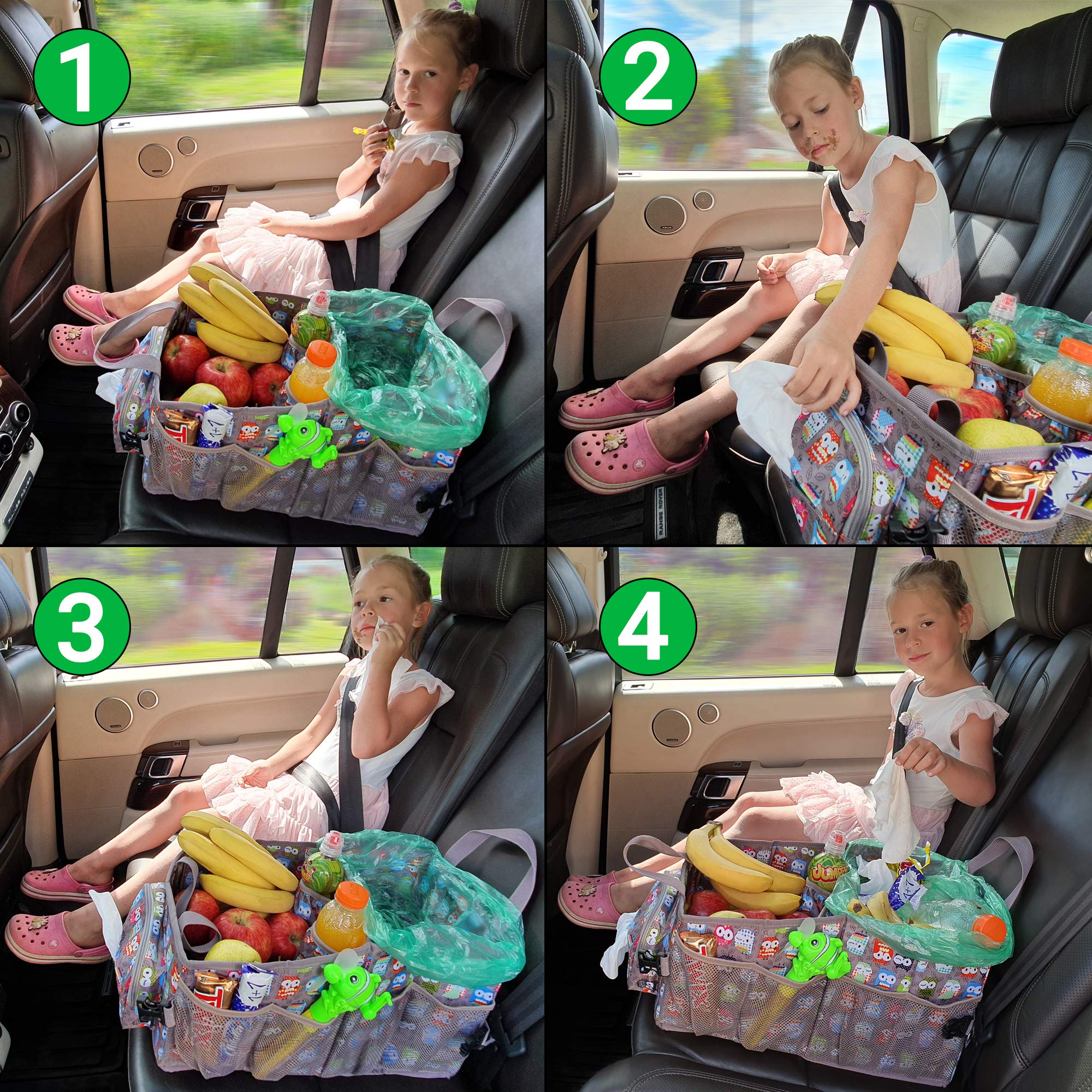FoxBox easy-to-reach car organizer wet napkins pocket for mess control.