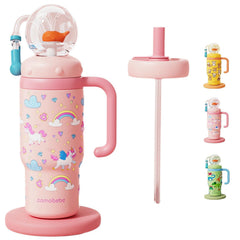 FRAGRANTGARDEN 24oz whale fountain tumbler with pink handle ready for daily use.