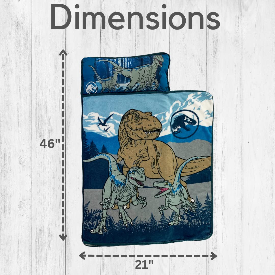 Franco Jurassic World nap mat rolled for easy travel and portability.