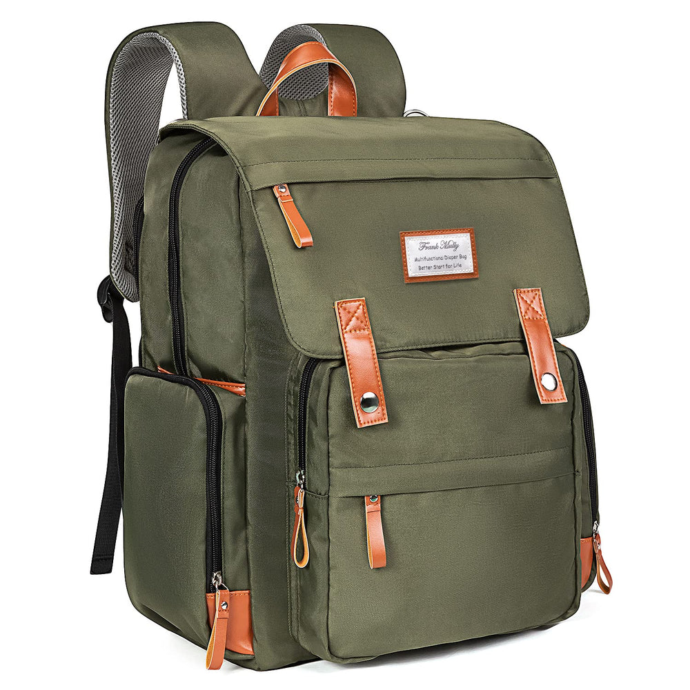 Frank Mully diaper bag army green style complements casual outfits.