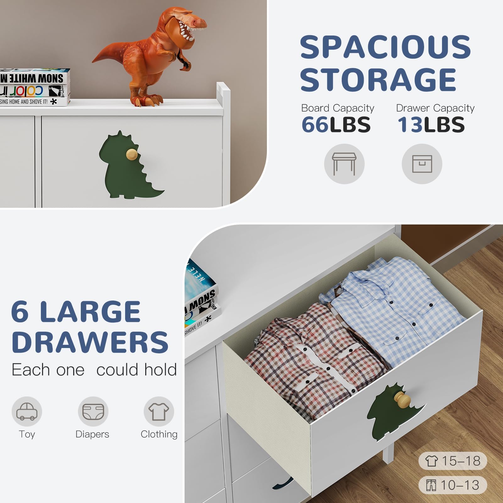 FRAPOW Kids Dresser foldable-drawers collapsed for compact storage.