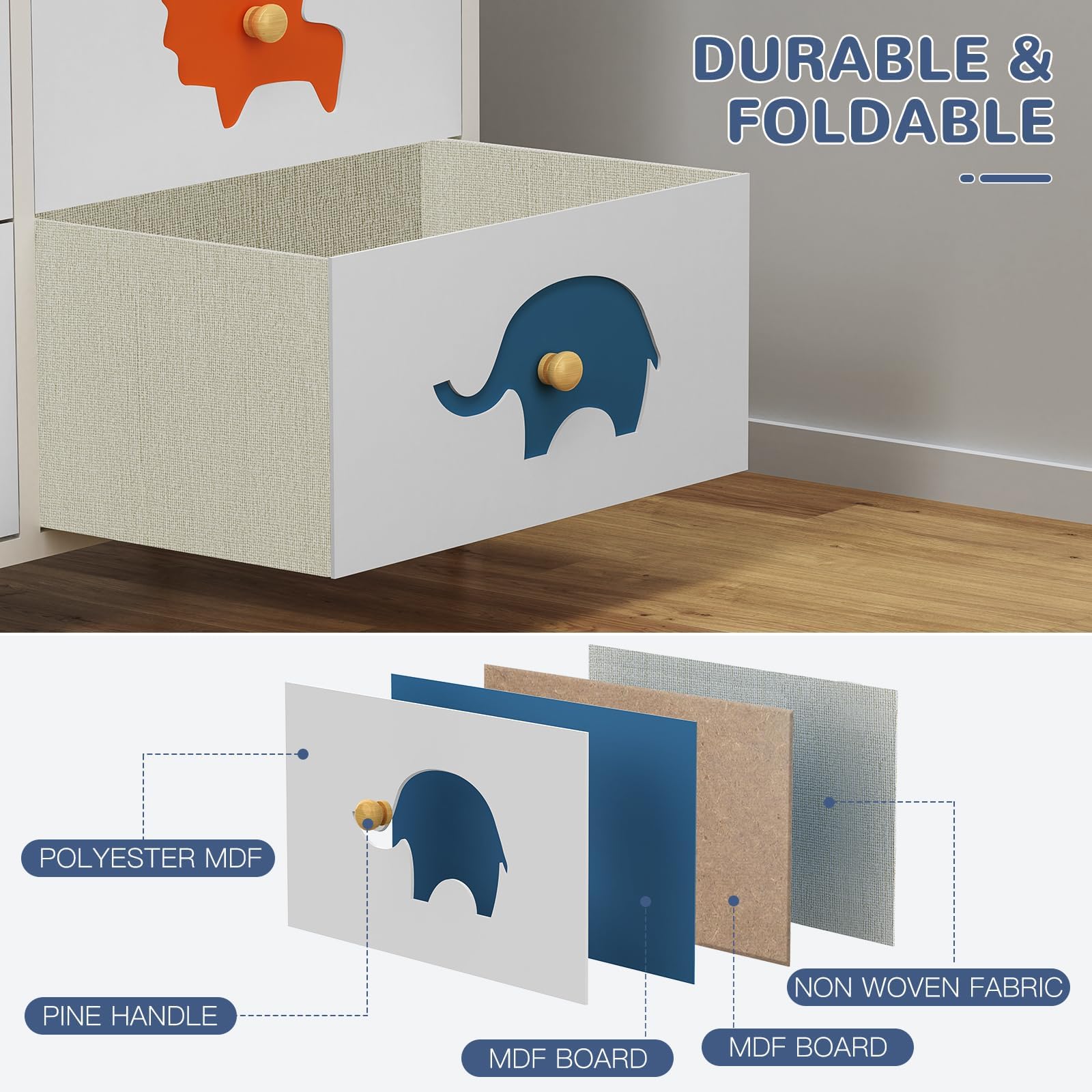 FRAPOW Kids Dresser sturdy-frame emphasizes long-lasting support.