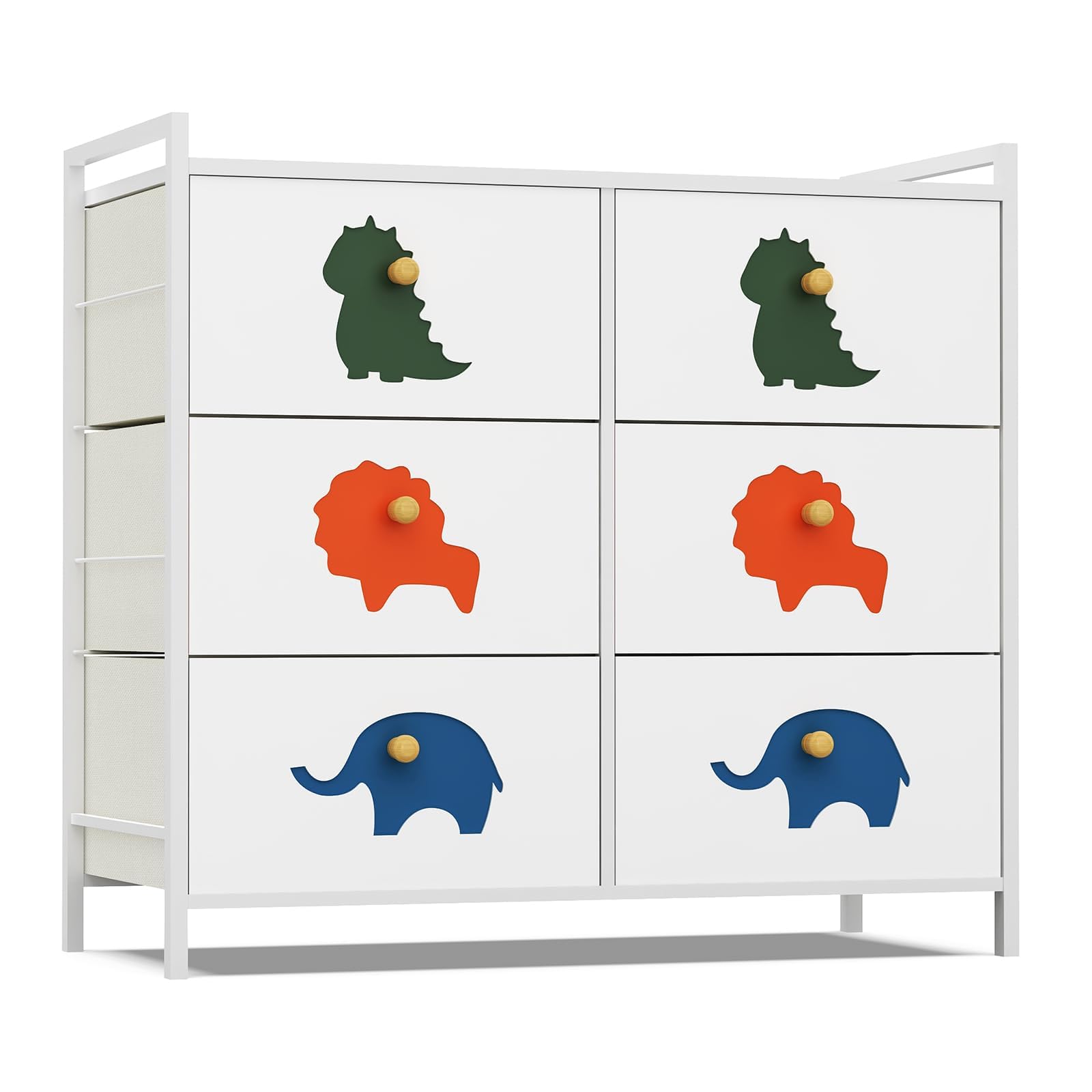 FRAPOW Kids Dresser wood-top view highlights sturdy construction for nursery storage.