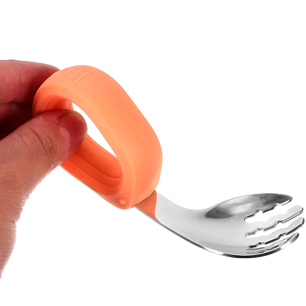 FRCOLOR elderly spoon and fork set with short handles for comfortable grasp