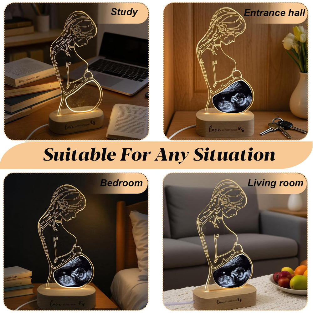 Frddiud night-light enhances bedroom ambience with a warm glow and cherished ultrasound image.