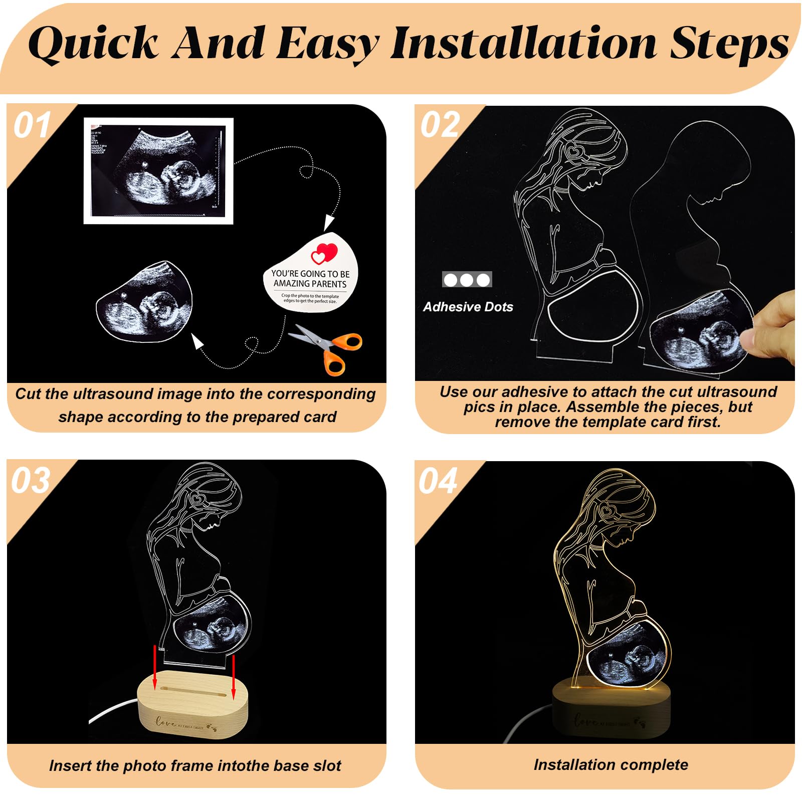 Frddiud ultrasound frame photo display showcases first photo with elegant lighting for new-mom memories.