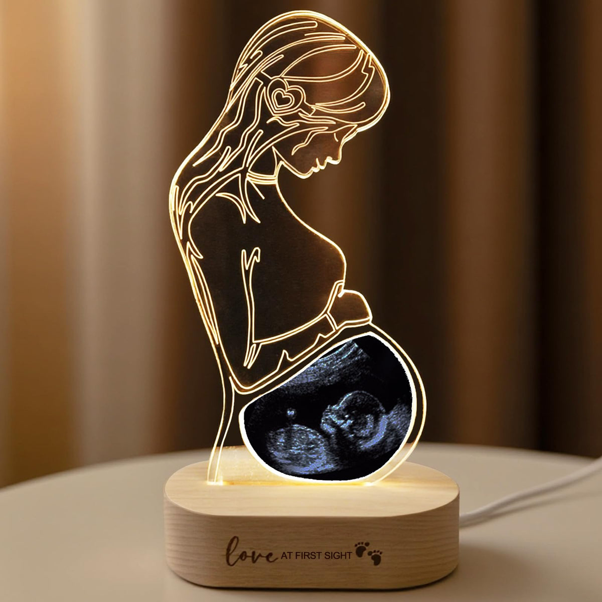 Frddiud ultrasound frame with wood base displaying a cherished photo for a timeless keepsake.