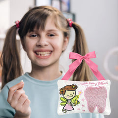 free-space Tooth Fairy Pillow ribbon-hang demonstrates a convenient place to display after bedtime