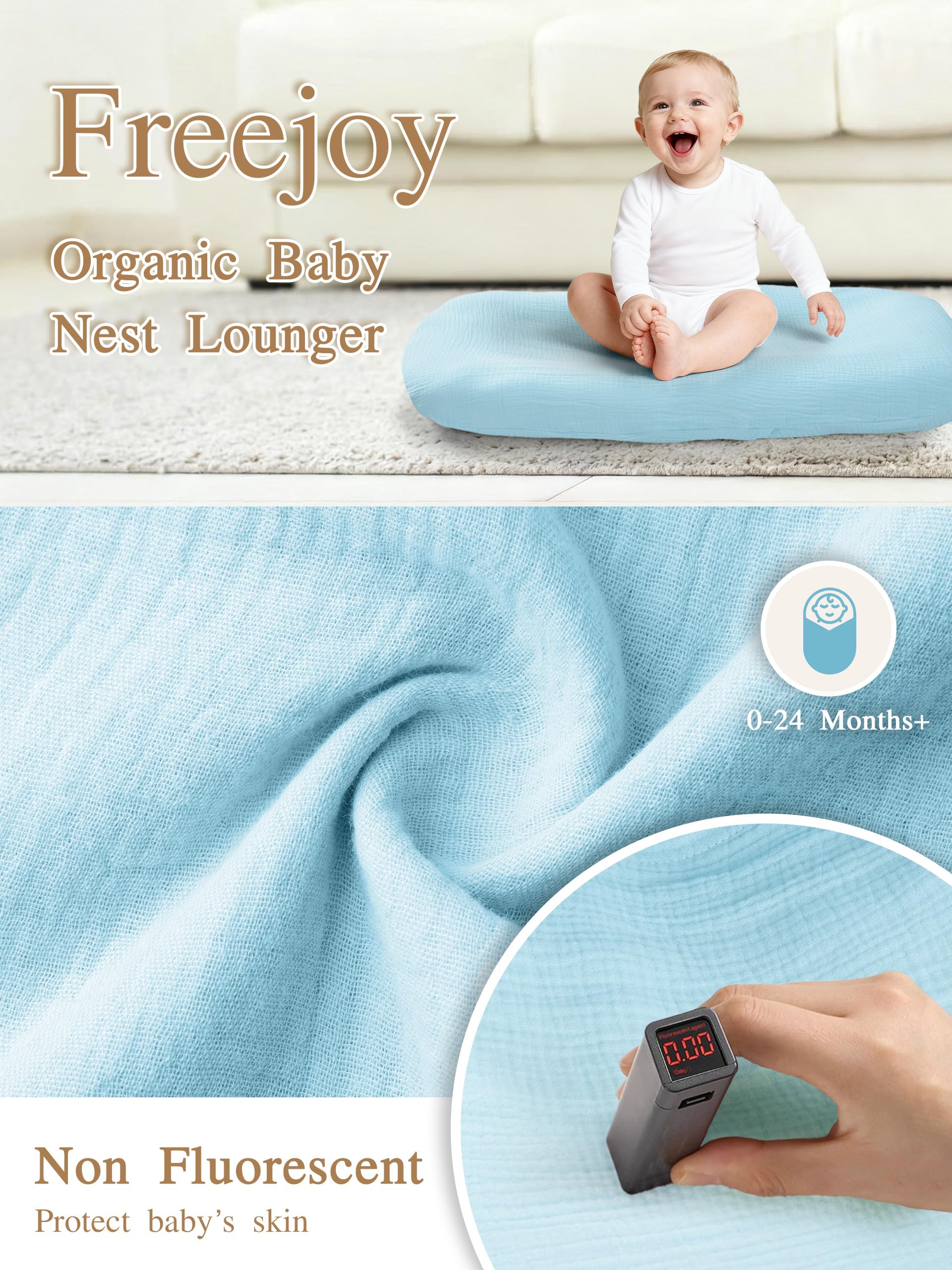 Freejoy baby lounger breathable-cotton shows soft, cool fabric for cozy naps