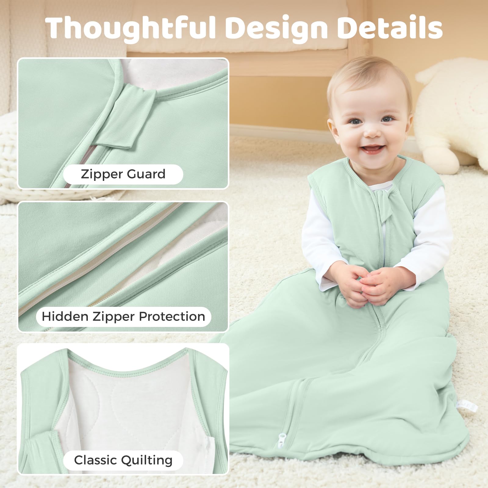 Freejoy Supersoft sleepsack two-way zipper enables easy diaper changes.
