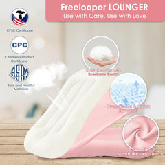 Freelooper Baby Lounger 3D polyester filling supports baby's back during playtime.