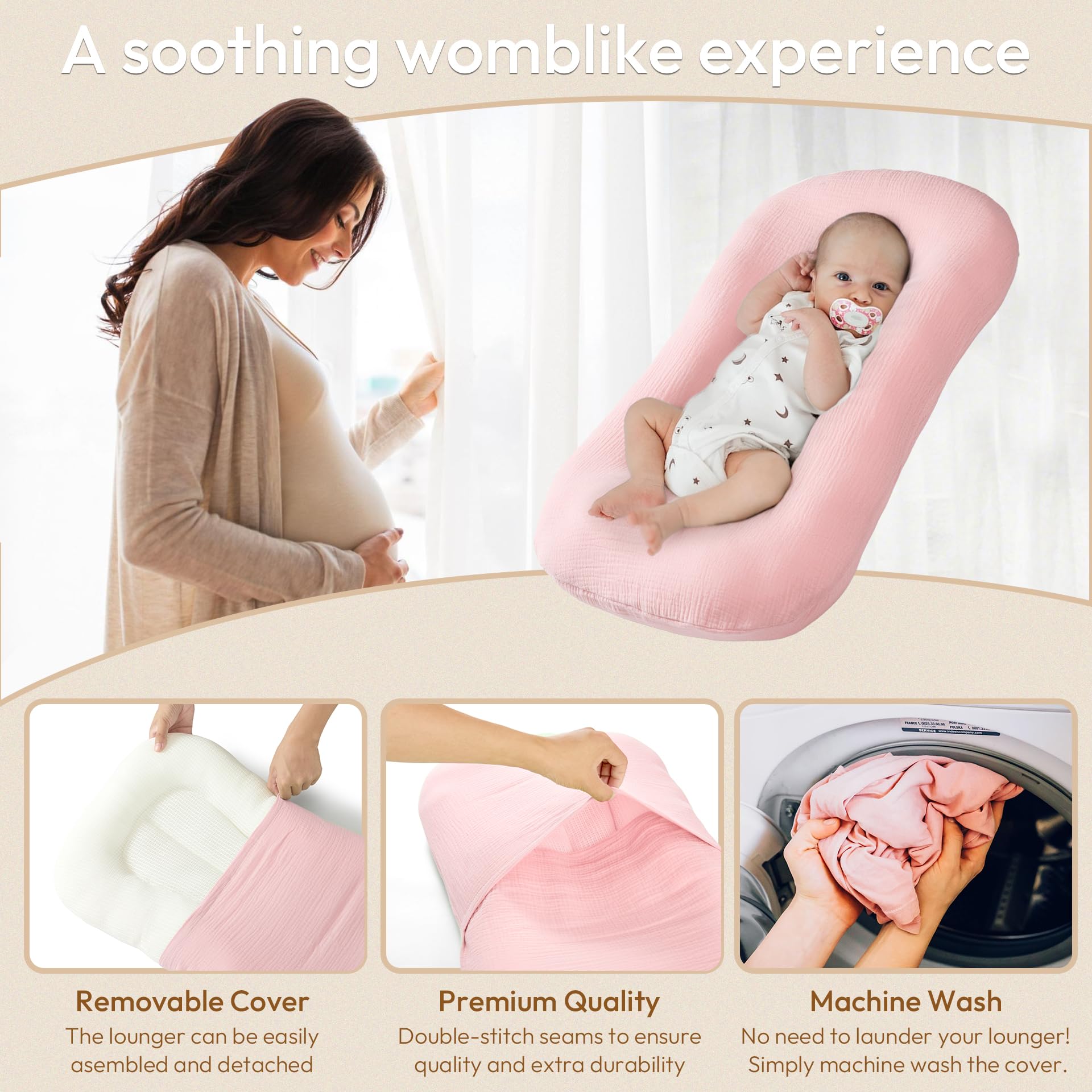 Freelooper Baby Lounger breathable construction helps prevent overheating during lounging.